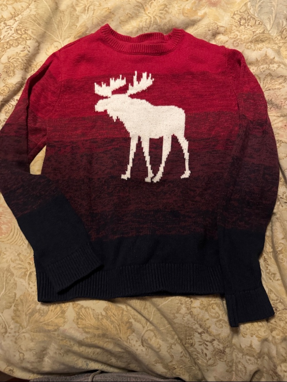 Abercrombie & Fitch Red-to-Navy Moose Gradient Sweater